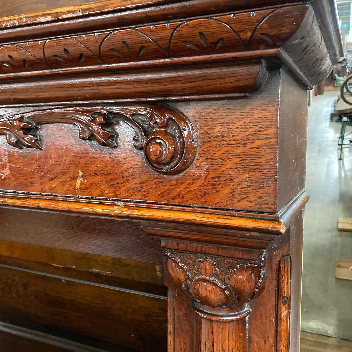 Antique Quarter Sawn Oak Fireplace Mantel