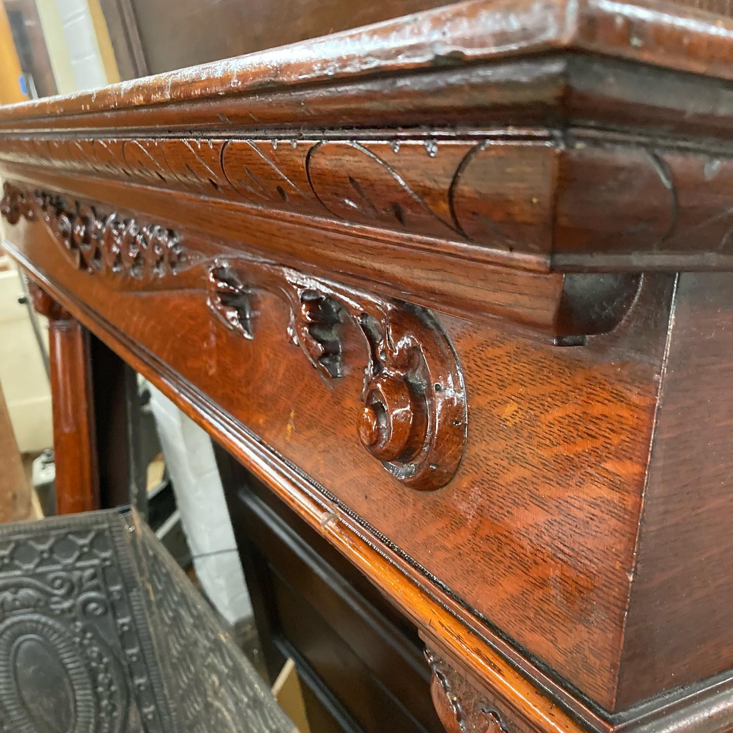 Antique Quarter Sawn Oak Fireplace Mantel
