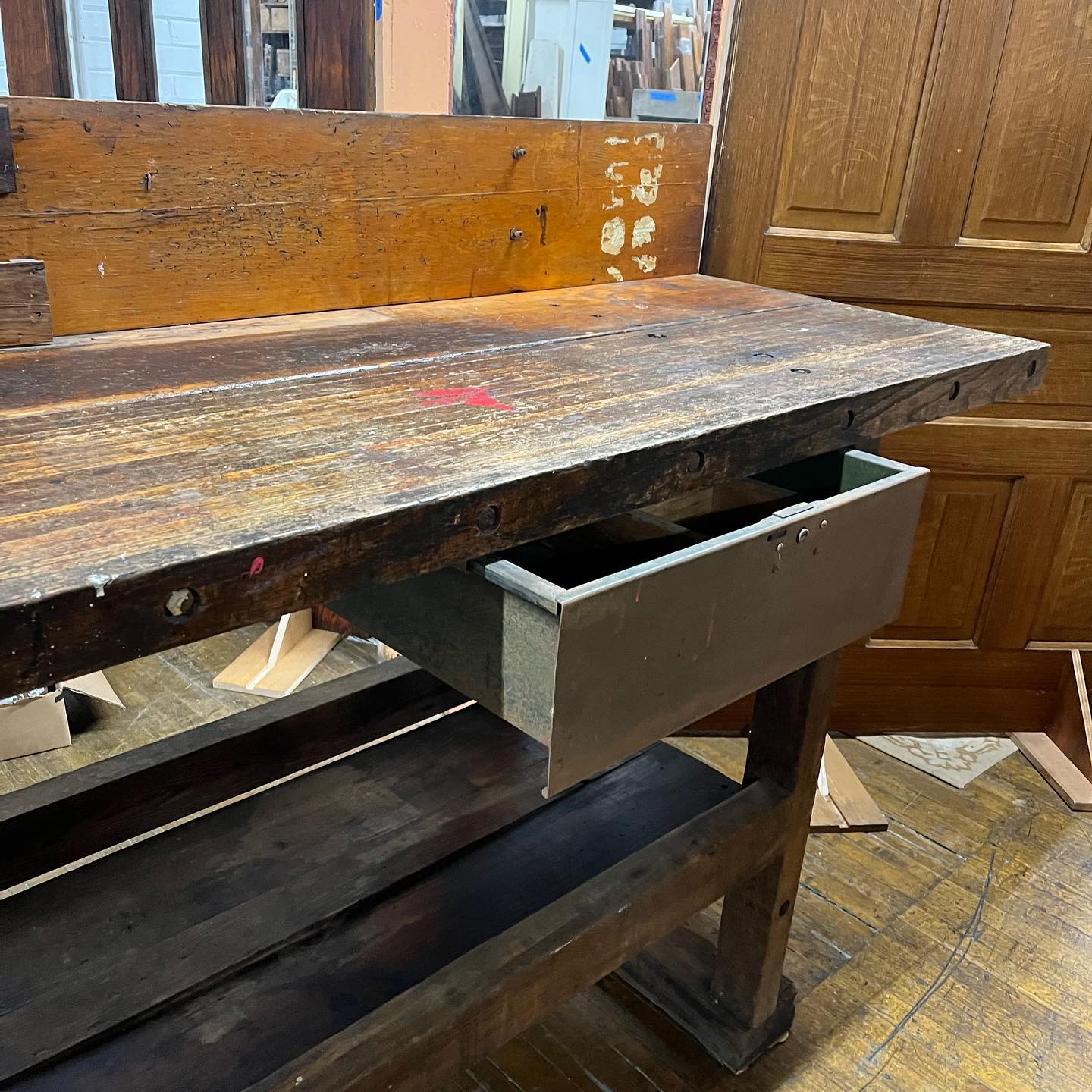 Vintage Industrial Pattern Makers Work Bench with Oliver Vise