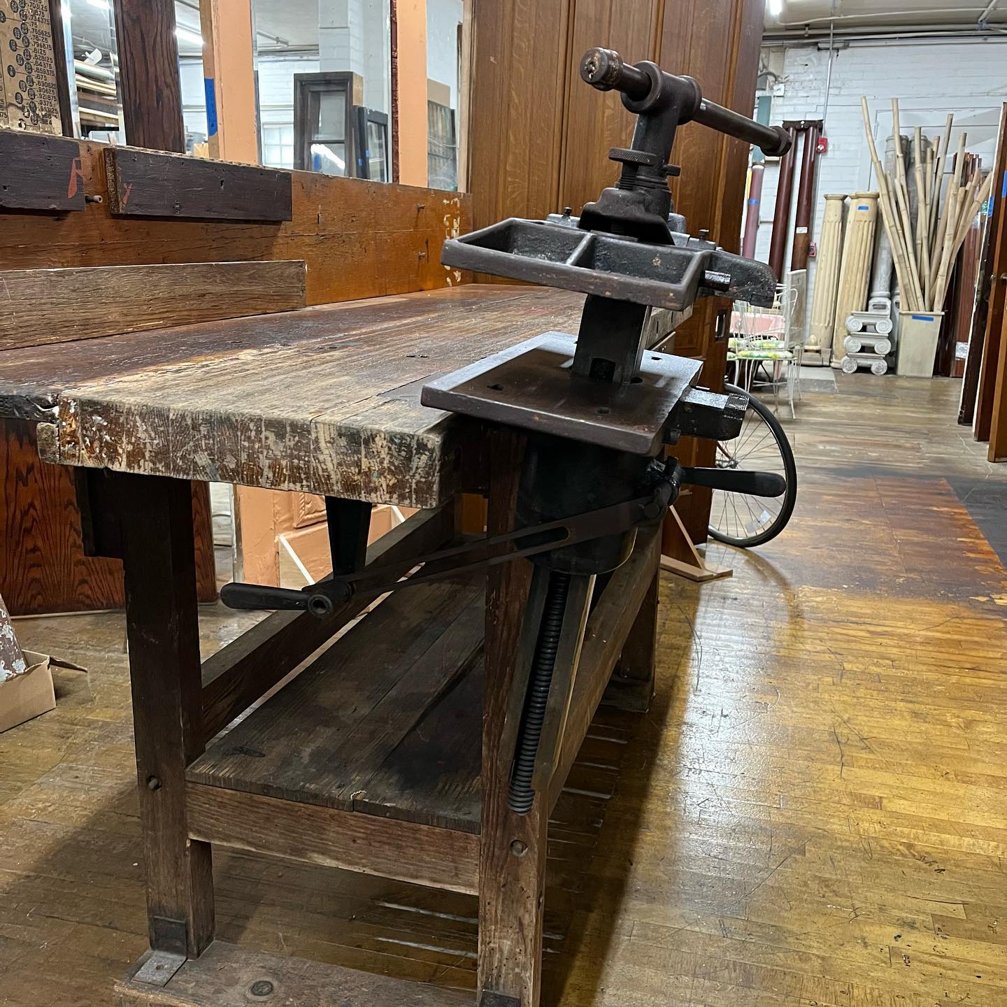 Vintage Industrial Pattern Makers Work Bench with Oliver Vise