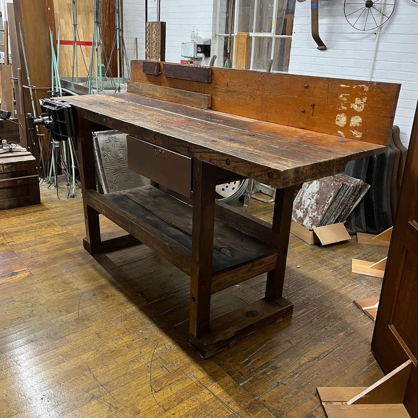Vintage Industrial Pattern Makers Work Bench with Oliver Vise
