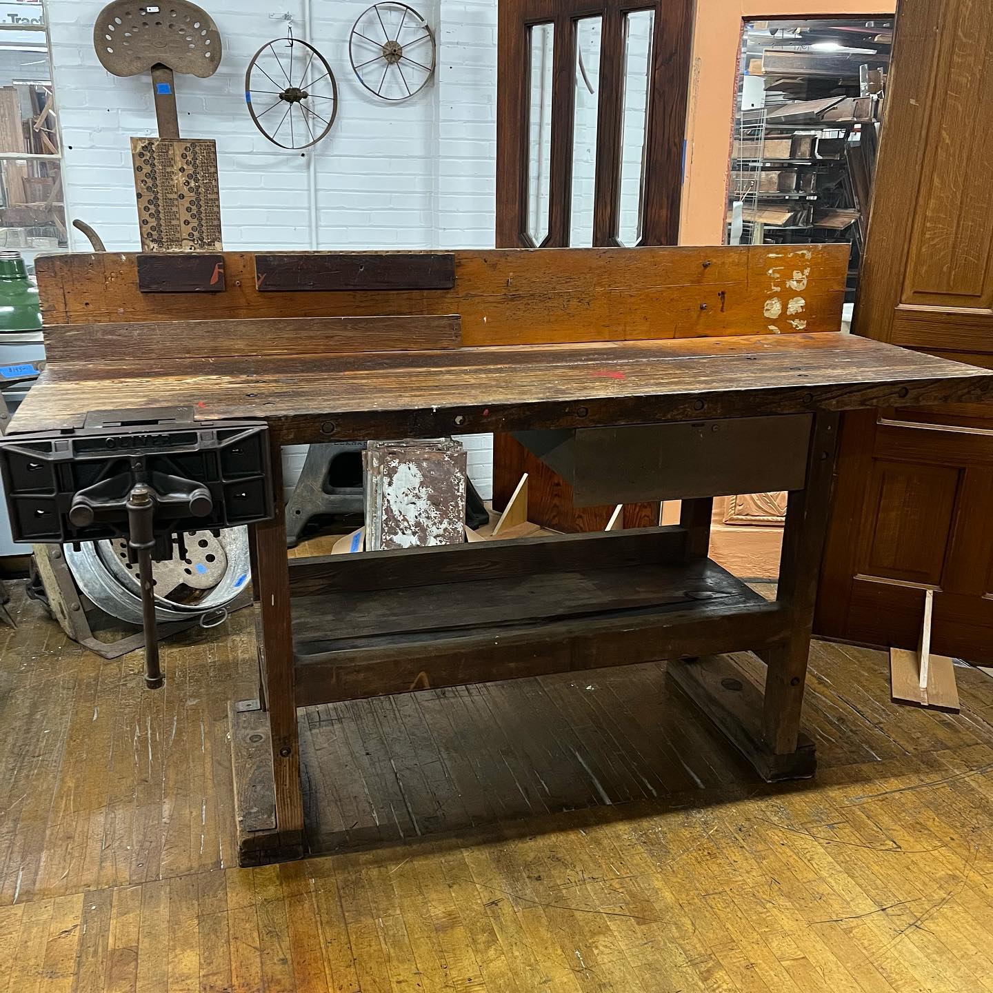 Vintage Industrial Pattern Makers Work Bench with Oliver Vise