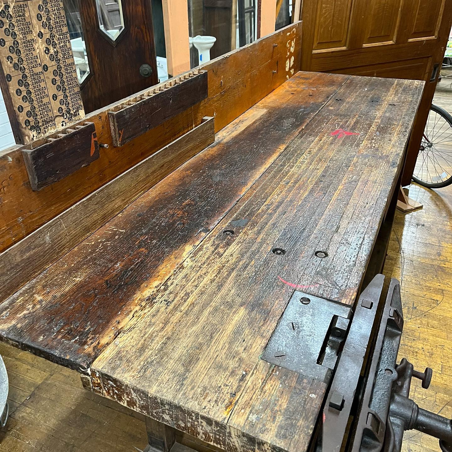Vintage Industrial Pattern Makers Work Bench with Oliver Vise