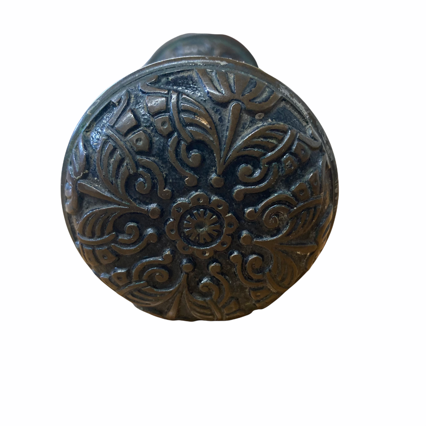 Antique Solid Cast Brass Branford Door Knob Set With Backplates (c. 1893)