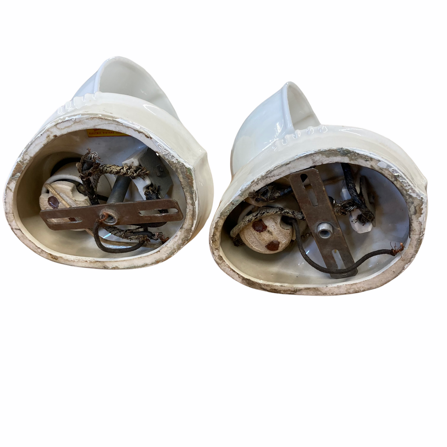 Pair of Antique Porcelain Wall Sconce Light Fixtures with Glass Shades