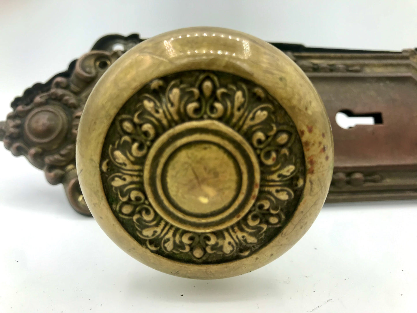 Antique Russell & Erwin Brass Doorknob Set c. 1909