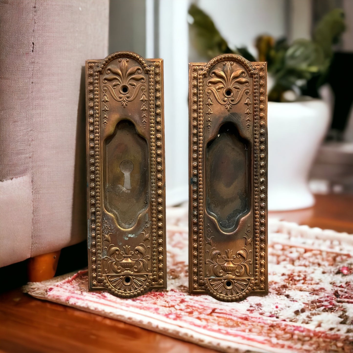 Antique Brass Pocket Door Plates
