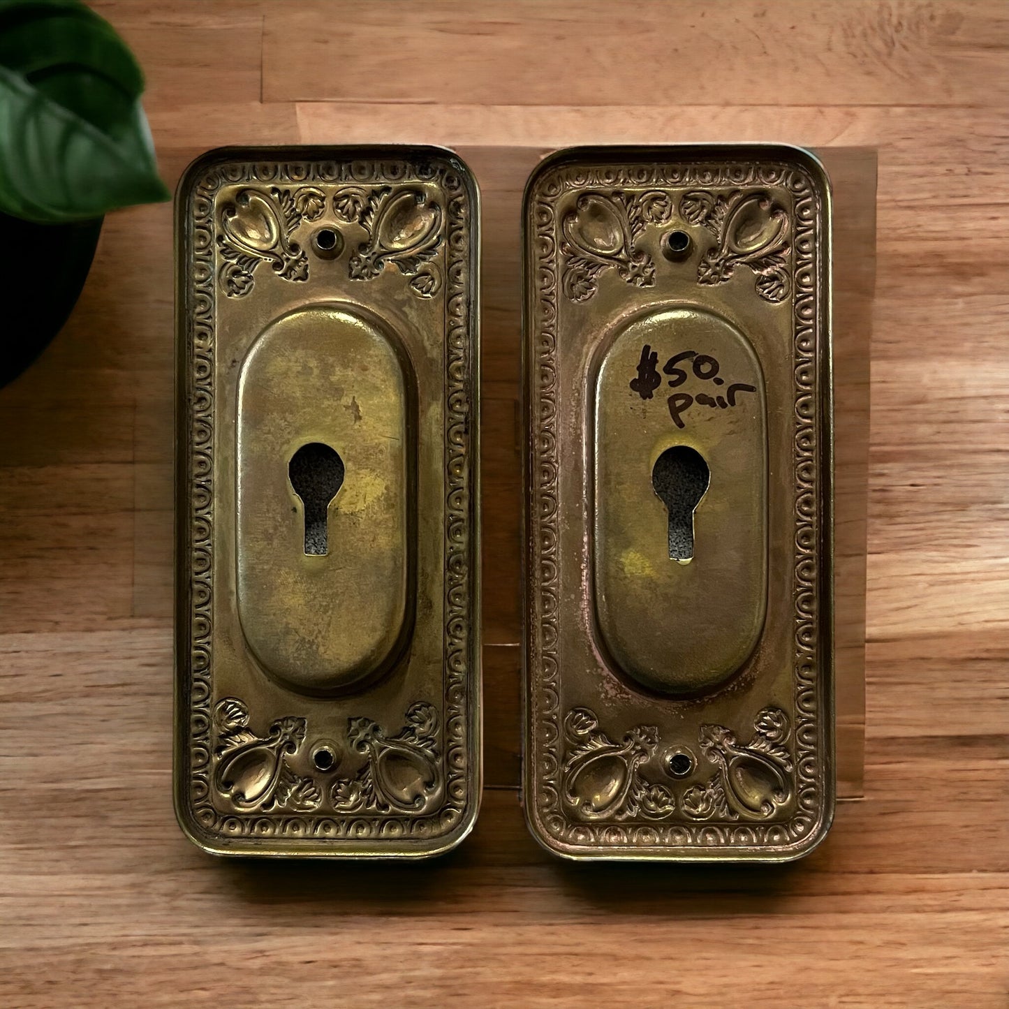Antique Brass Pocket Door Plates