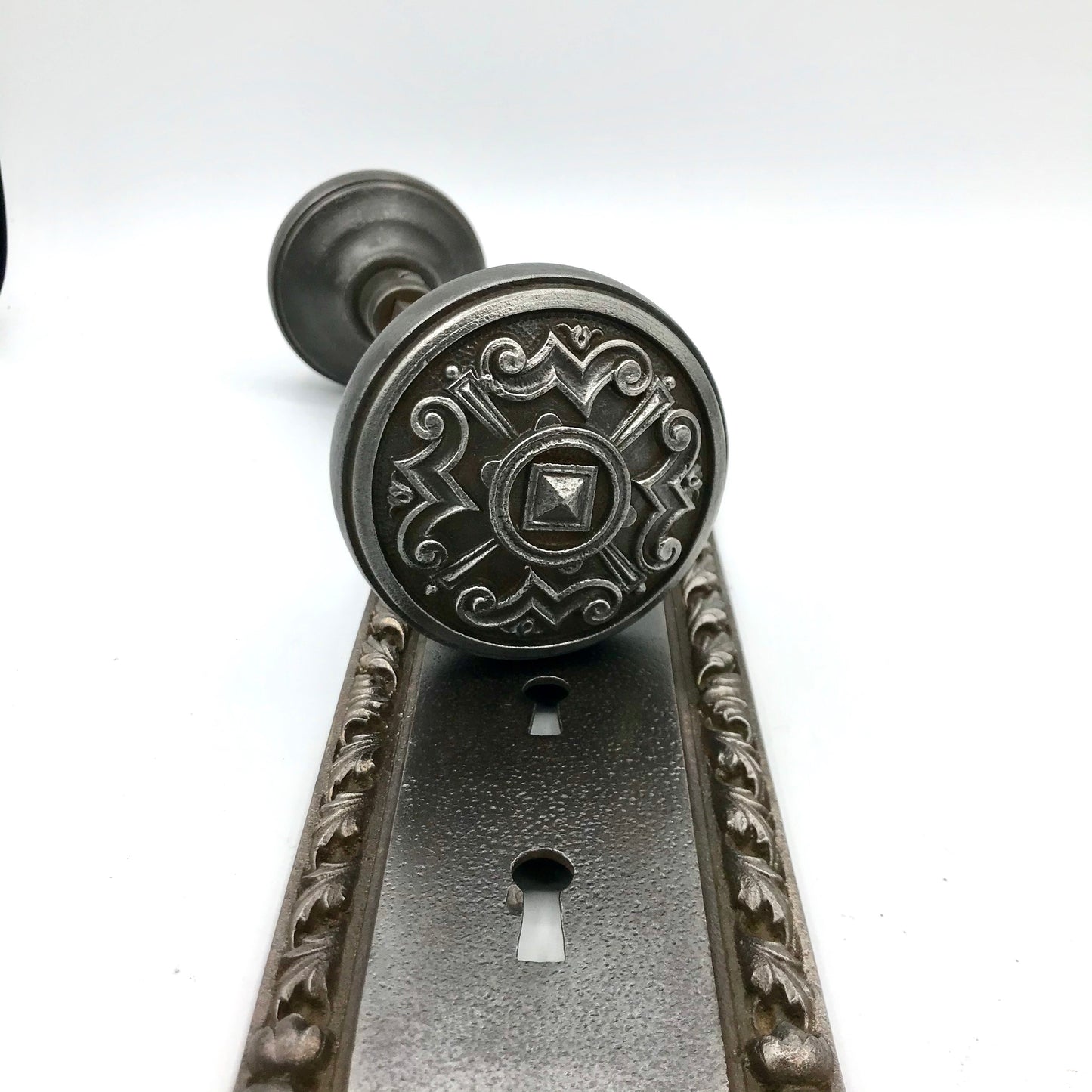 Ornate Cast Iron Door Knob with Cast (Chatham) Backplate