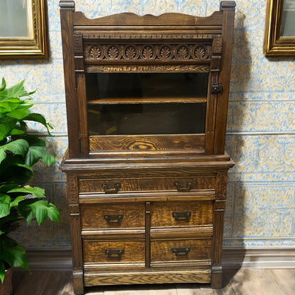 Ornate Antique Oak Doctor’s Cabinet