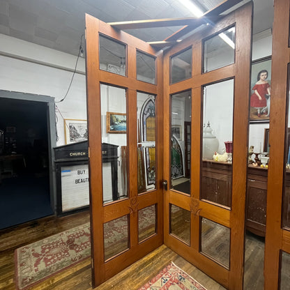 Antique (c. 1858) Victorian Oak French Doors with Thick Beveled Glass