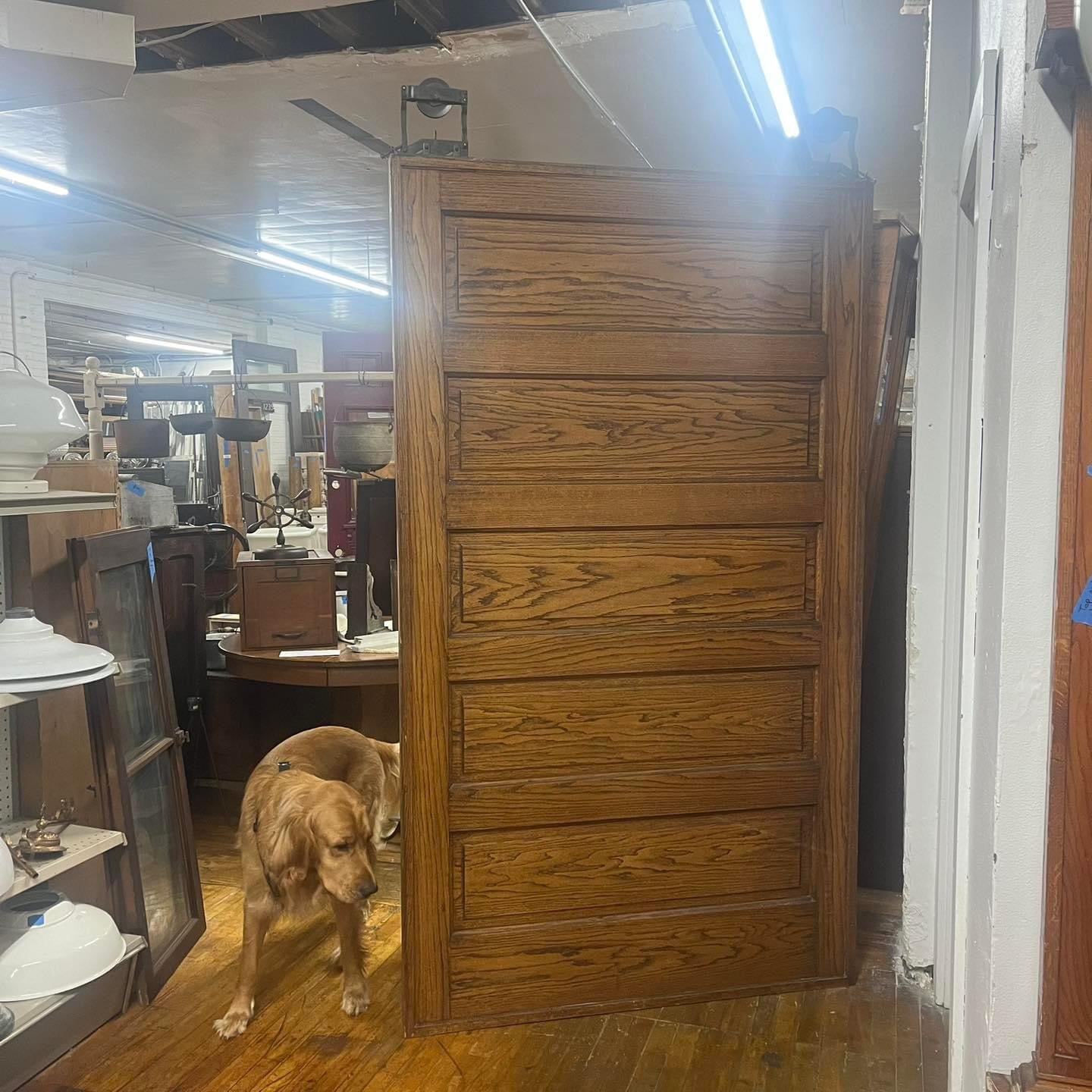 Gorgeous Antique Oak Pocket Door With Original Rollers