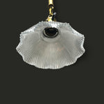 Load image into Gallery viewer, Antique Brass Pendant Light with Ruffled Edge Holophane Glass Shade - Rewired
