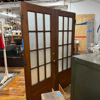 Antique Oak Double Doors With Privacy Glass
