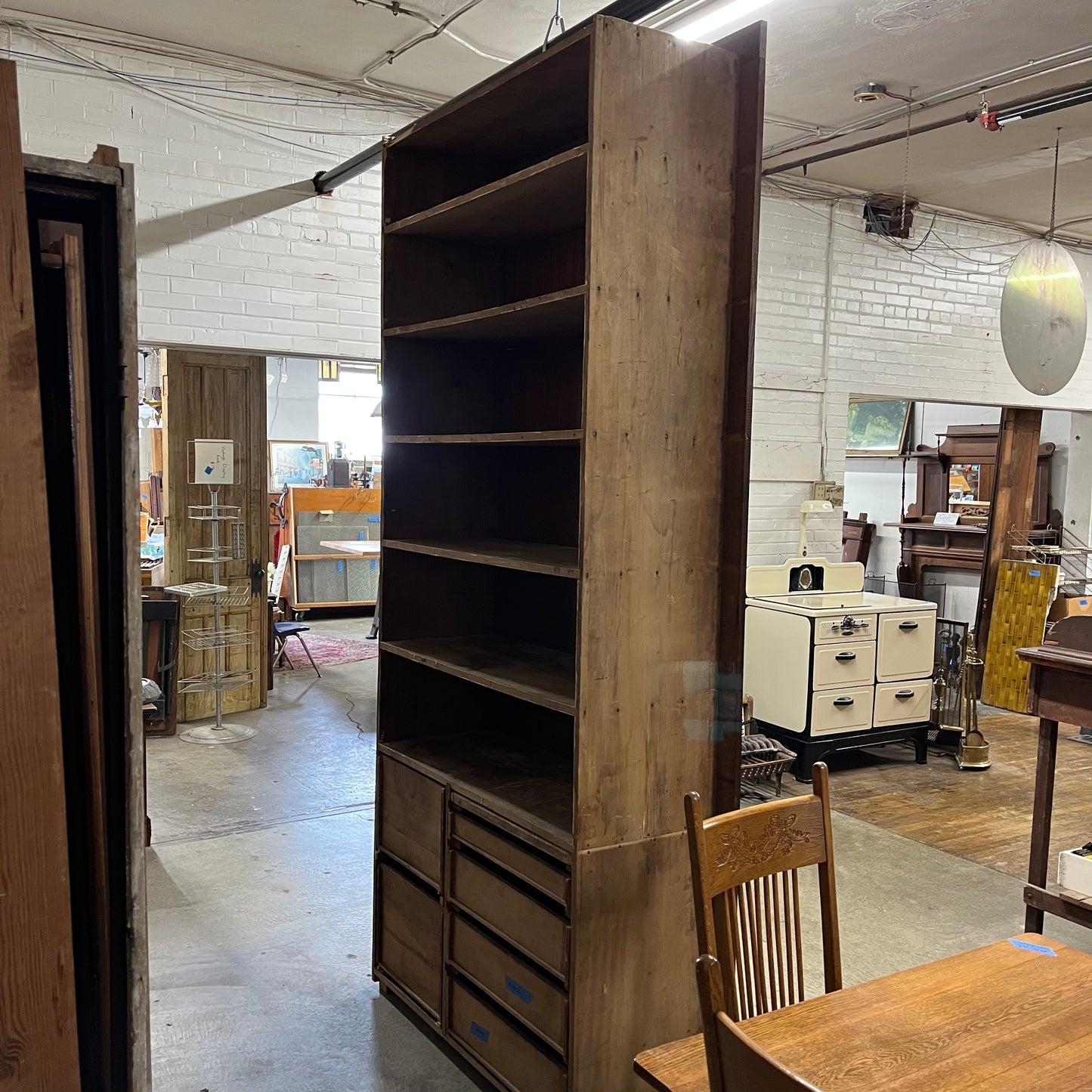 Tall Antique Oak Built-In Pantry