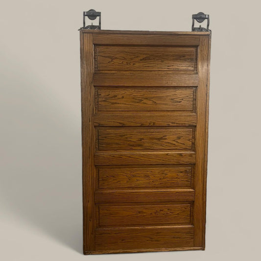 Gorgeous Antique Oak Pocket Door With Original Rollers