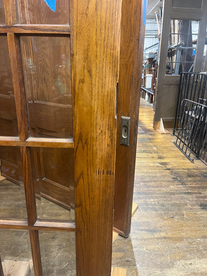 Antique Oak French Doors with 15 Beveled Glass Panes