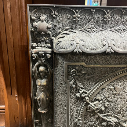 Antique Victorian Cast Iron Fireplace Insert With Summer Cover