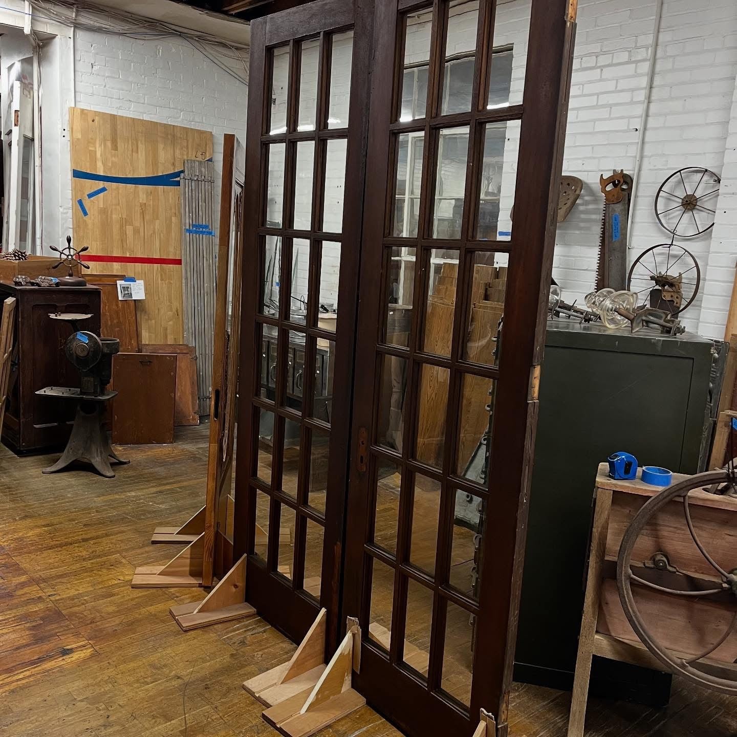 Tall Antique Oak French Doors With Glass From Late 1800s