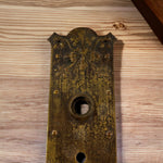 Load image into Gallery viewer, Antique Norwalk Lock Trilby Design Door Knob Set and Escutcheon Plate c. 1899
