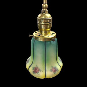 Antique Victorian Brass Light With Reversed Painted Glass Globes