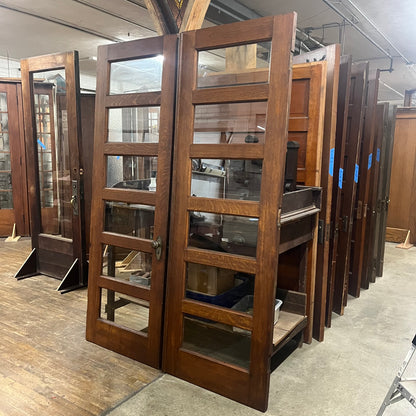 Antique Oak French Doors with Original Wavy Glass