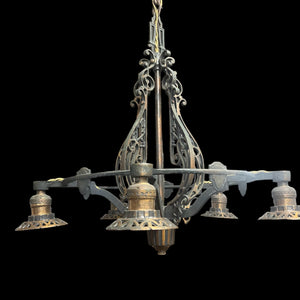Antique Art Nouveau Five Arm Light/Chandelier (Rewired)