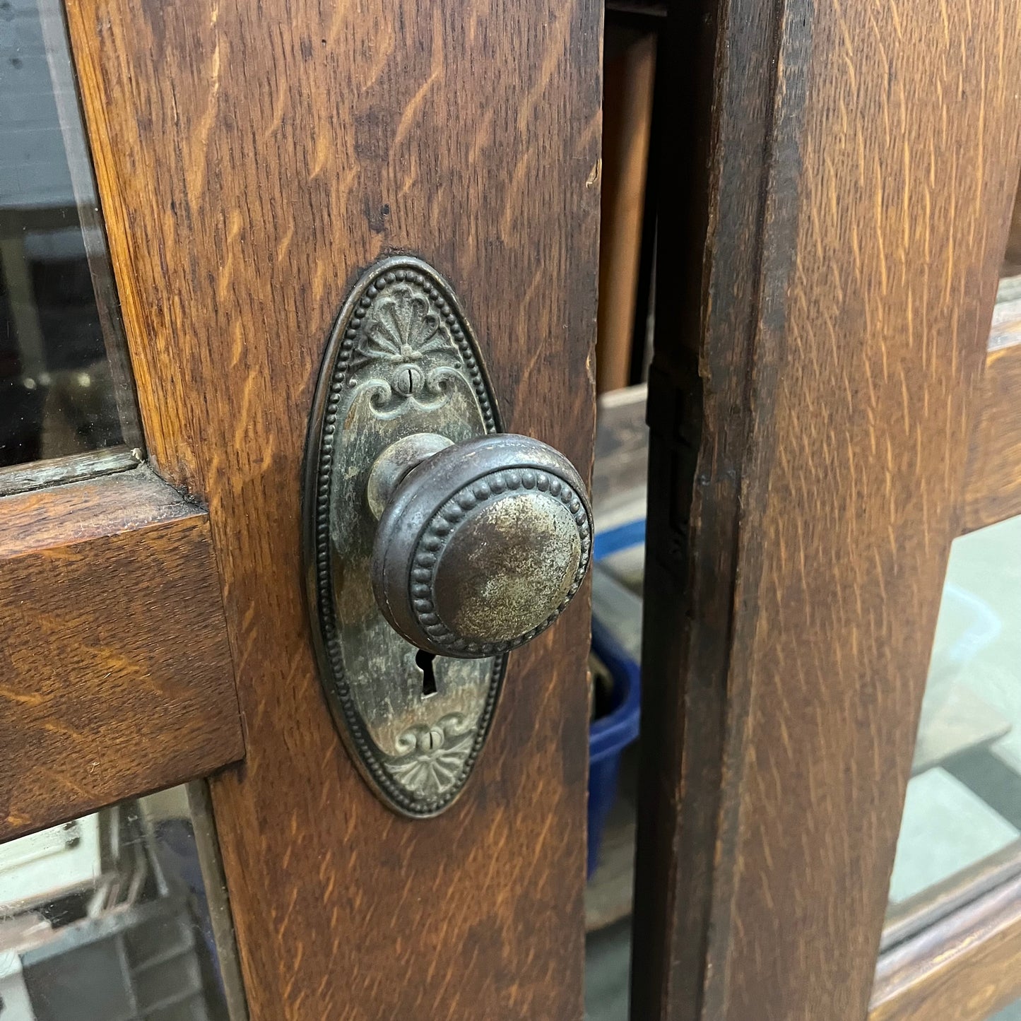 Antique Oak French Doors with Original Wavy Glass