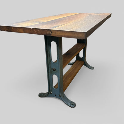 Reclaimed Antique Oak Hand-crafted Table With Industrial Cast Iron Legs