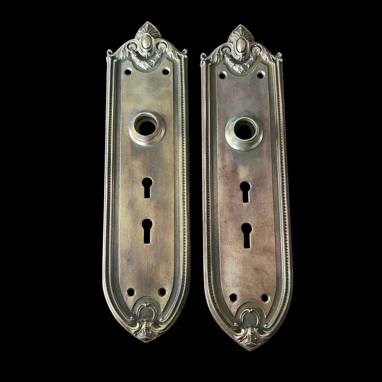 Antique Cast Bronze Double Keyhole Door Escutcheons - Pair