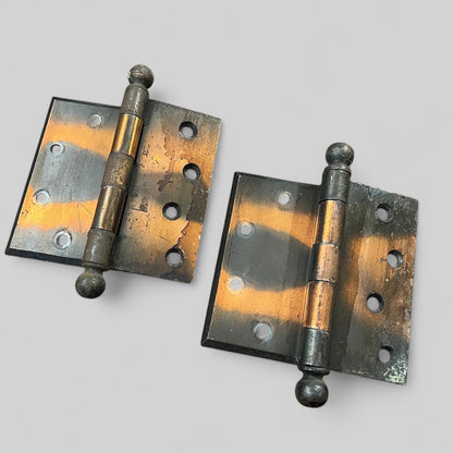 Pair of Antique Japanned Finish Copper Flashed Surface Mount Half Mortise Door Hinges