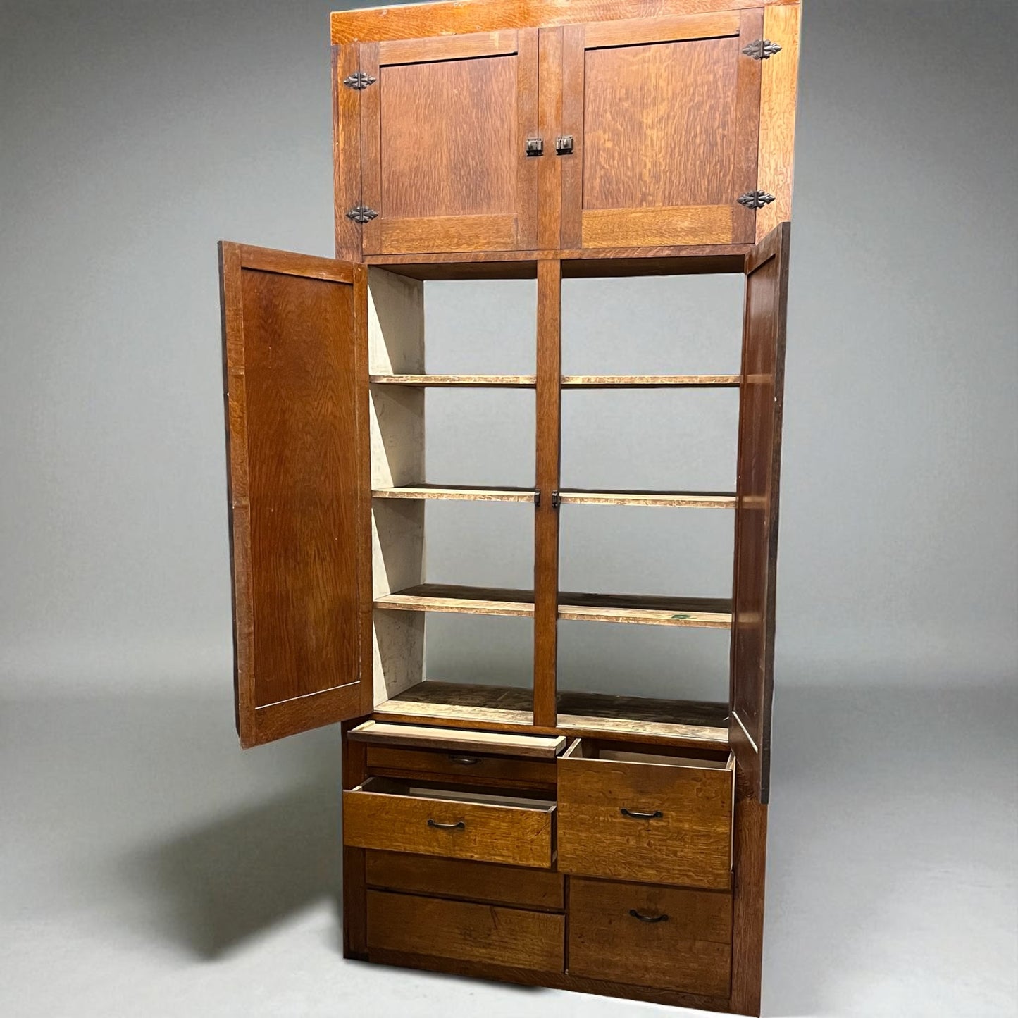 Tall Antique Oak Built-In Pantry