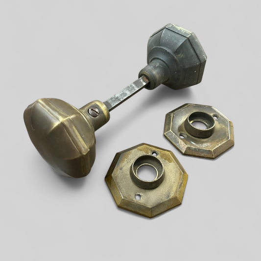 Antique Brass Octagonal Door Knob Set