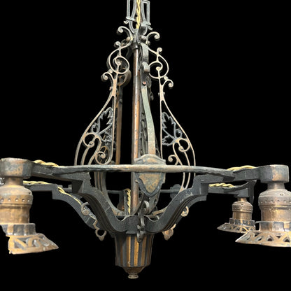 Antique Art Nouveau Five Arm Light/Chandelier (Rewired)