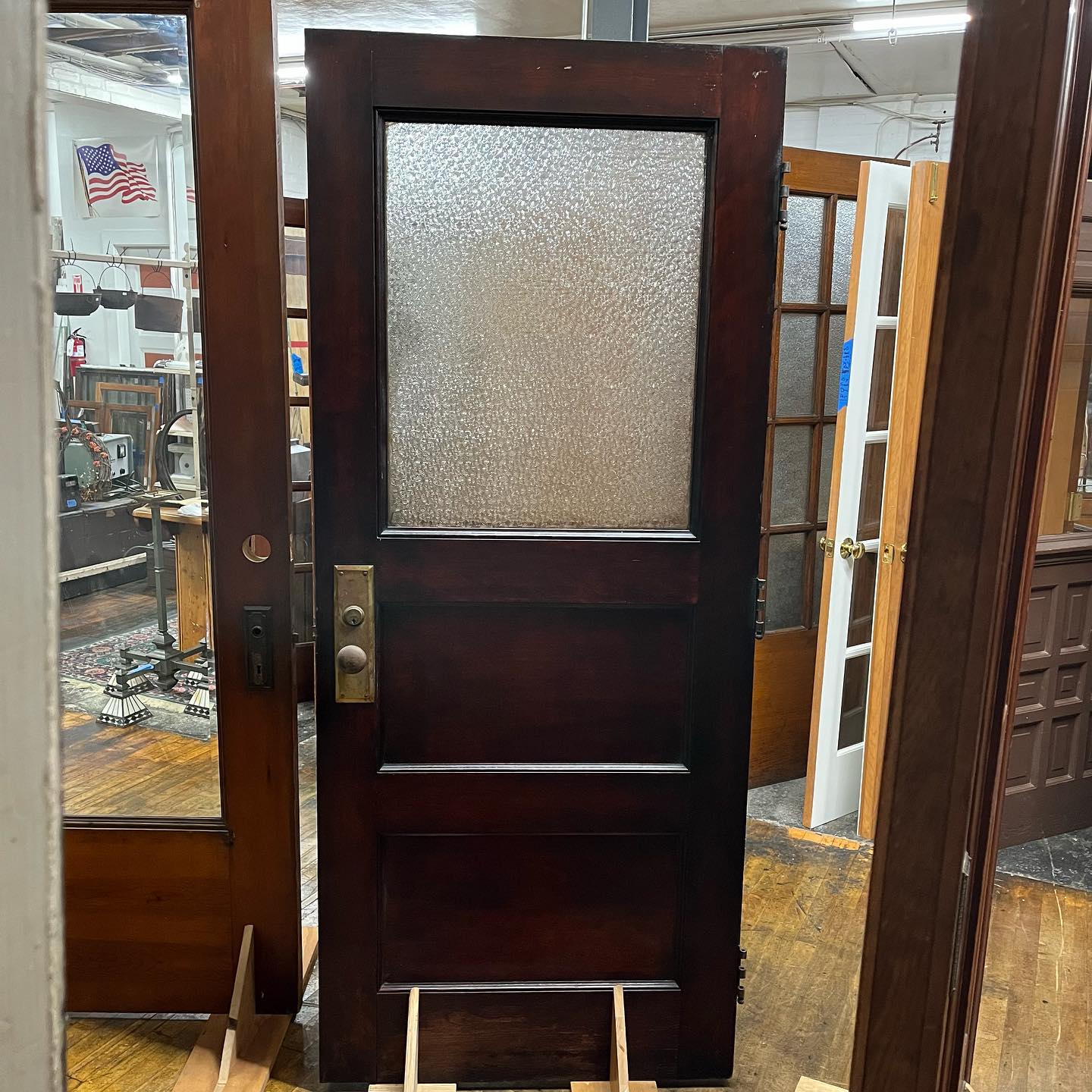 Antique Door with Florentine Glass and Original Hardware