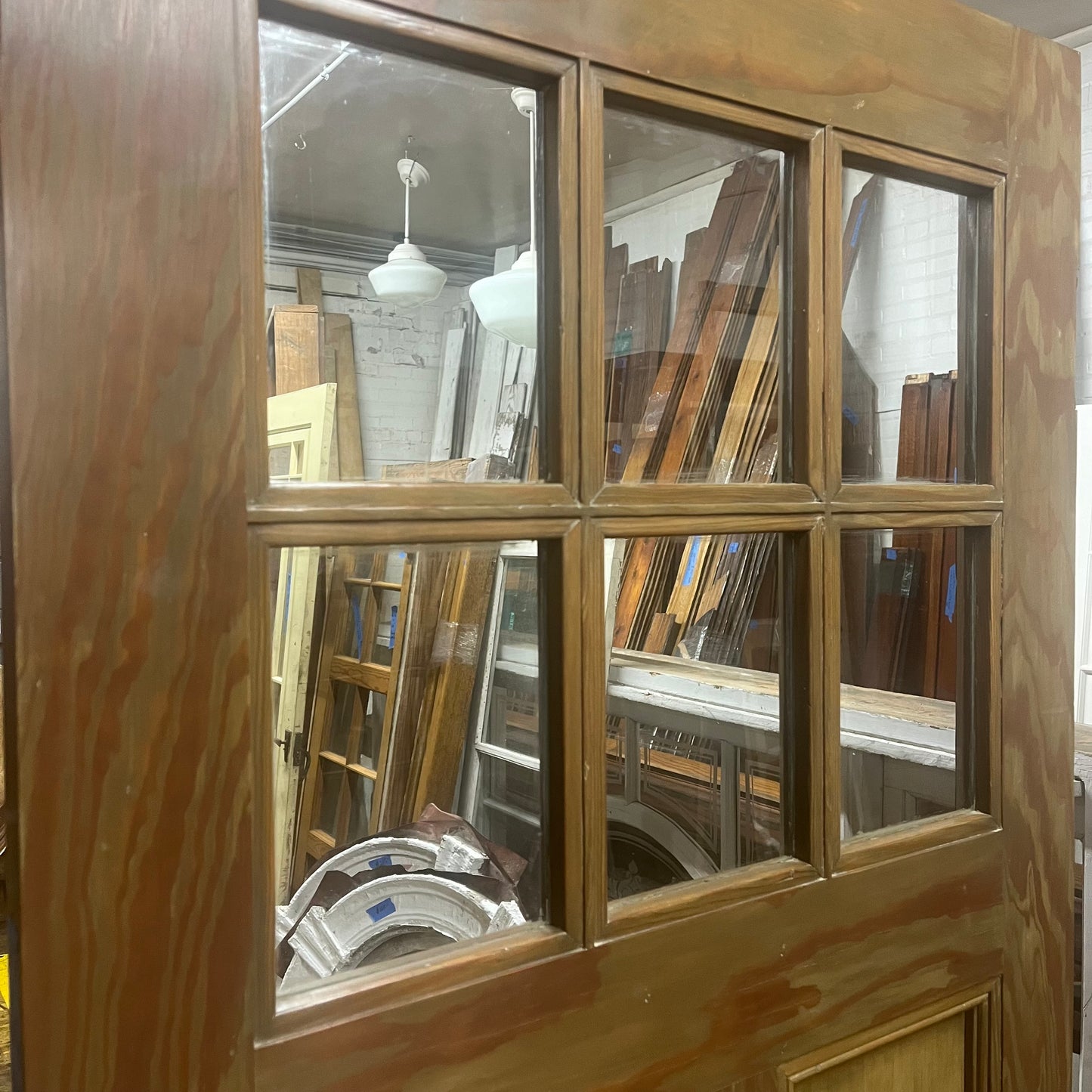 Antique Solid Door with Six Glass Window Panes