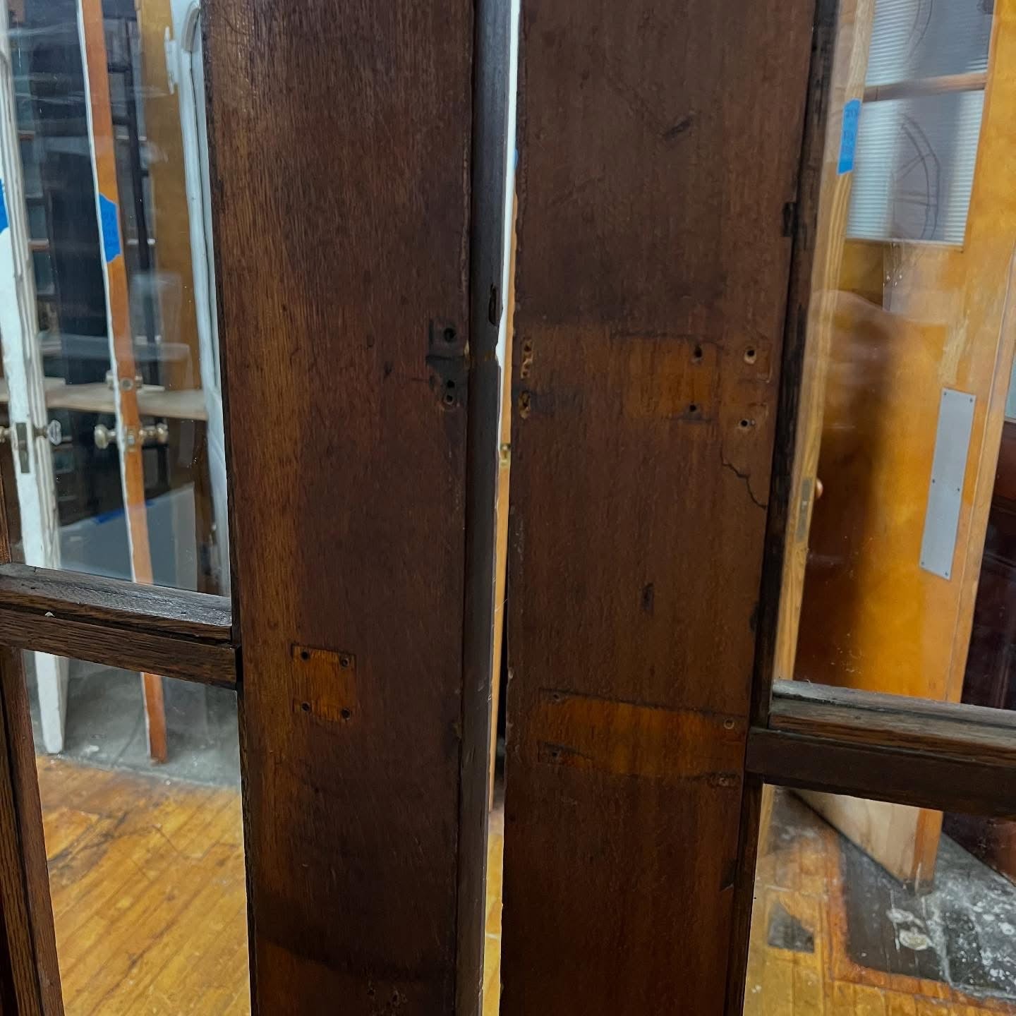 Tall Antique Oak French Doors With Glass From Late 1800s