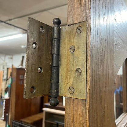 Pair of Antique Oak Church Doors With Original Brass Push Bars, Pulls and Hinges