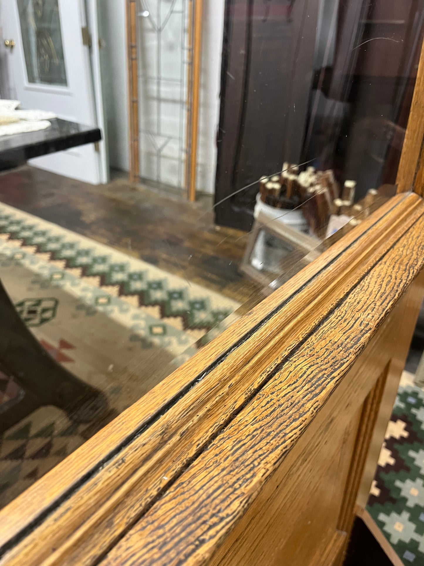 Antique Oak Half Glass Exterior/Interior Door With Beveled Glass