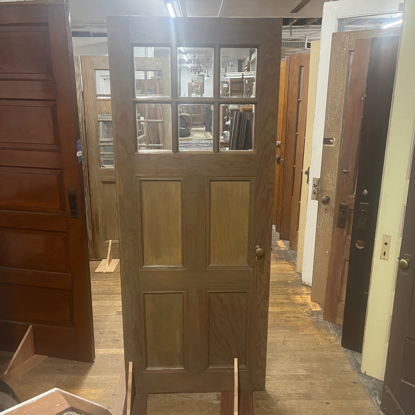 Antique Solid Door with Six Glass Window Panes