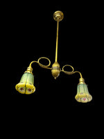 Load image into Gallery viewer, Antique Victorian Brass Light With Reversed Painted Glass Globes
