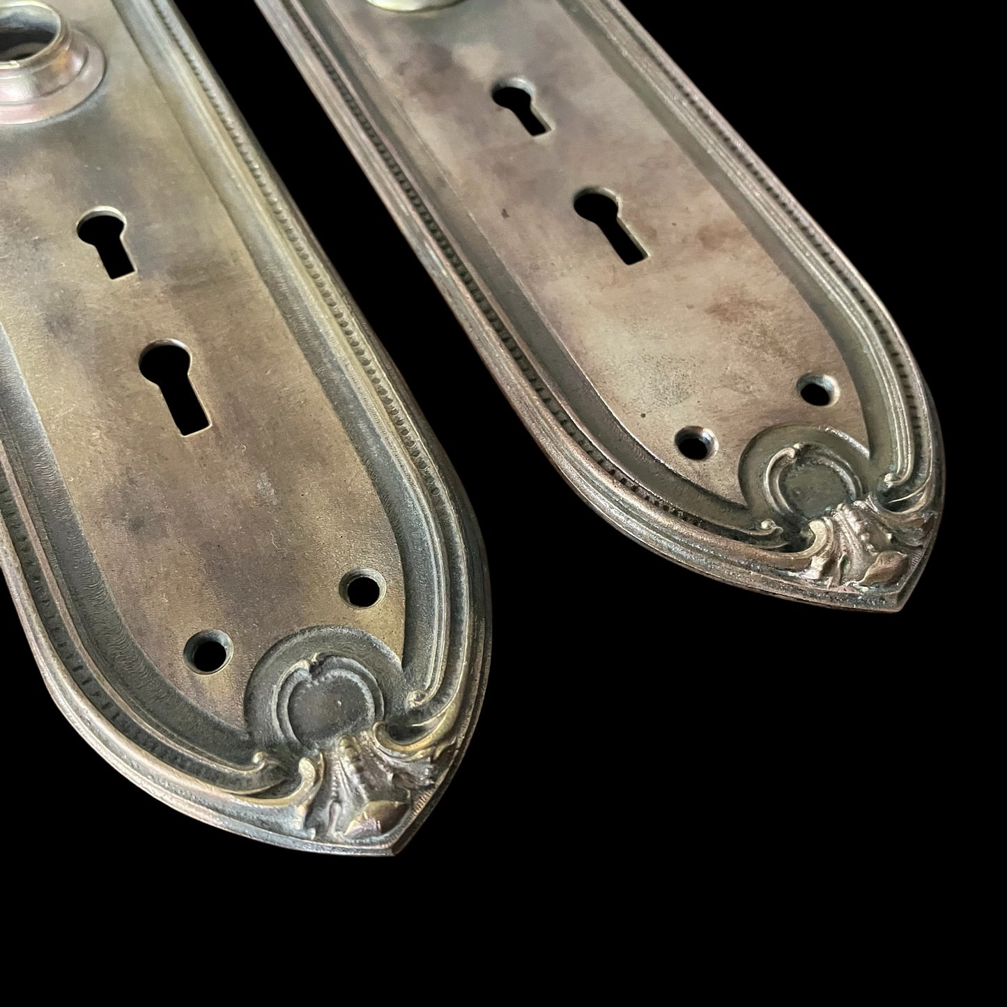 Antique Cast Bronze Double Keyhole Door Escutcheons - Pair