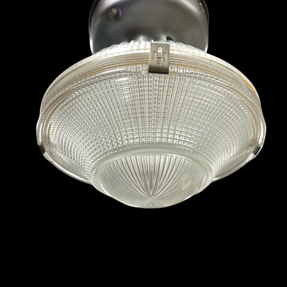 Vintage Holophane (No. 2110) Prismatic Glass Semi-Flush Light - Rewired
