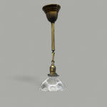 Load image into Gallery viewer, Antique Brass Pendant Light with Ruffled Edge Holophane Glass Shade - Rewired
