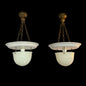 Antique Neoclassical Cast Opaline Glass Inverted Dome Pendant Light