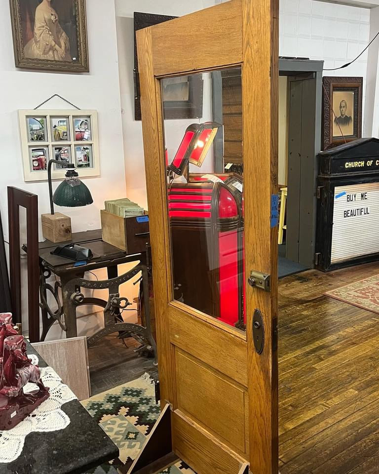 Antique Oak Half Glass Exterior/Interior Door With Beveled Glass