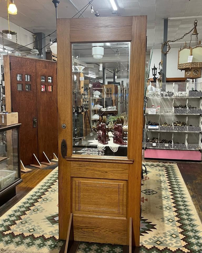 Antique Oak Half Glass Exterior/Interior Door With Beveled Glass