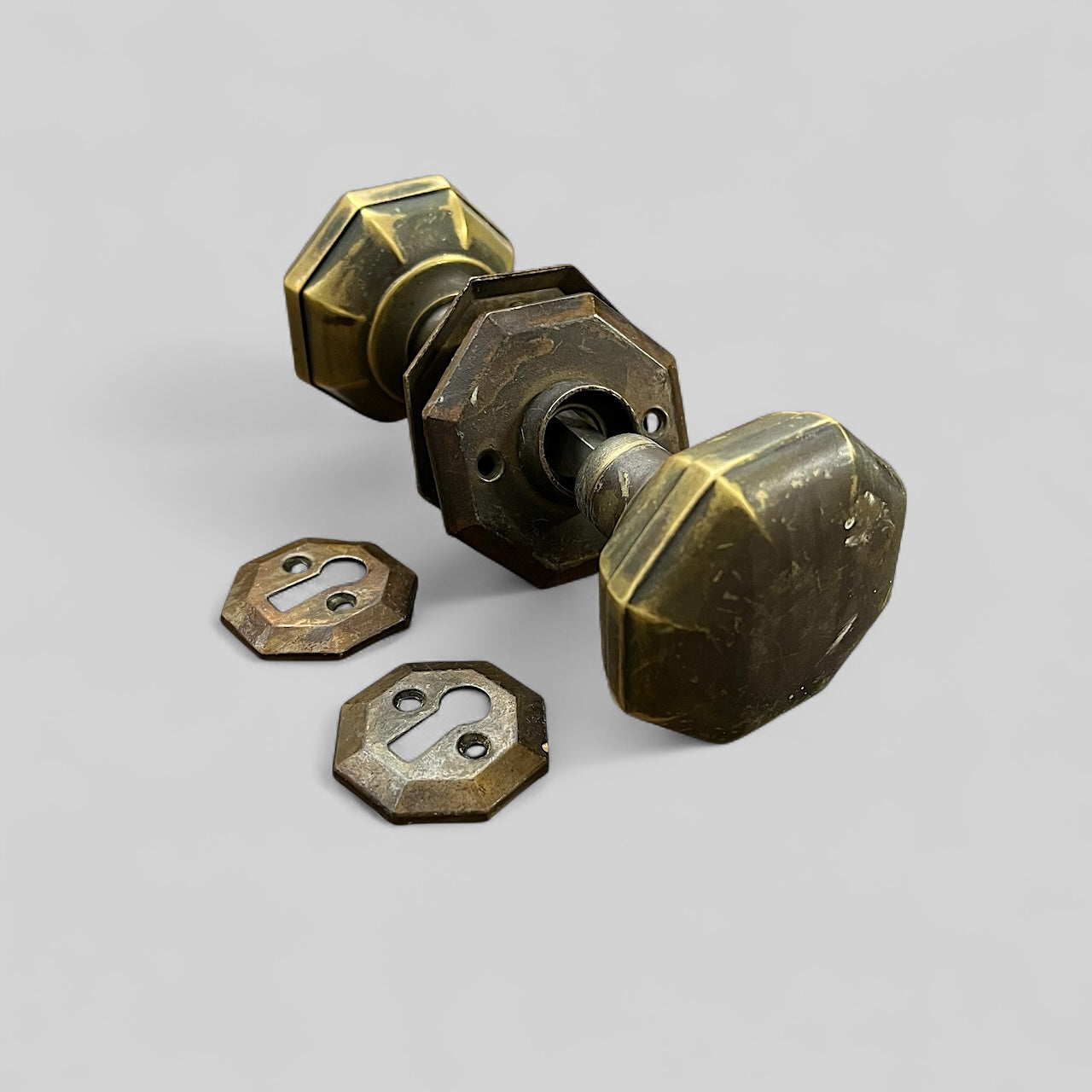 Antique Brass Octagonal Door Knob Set