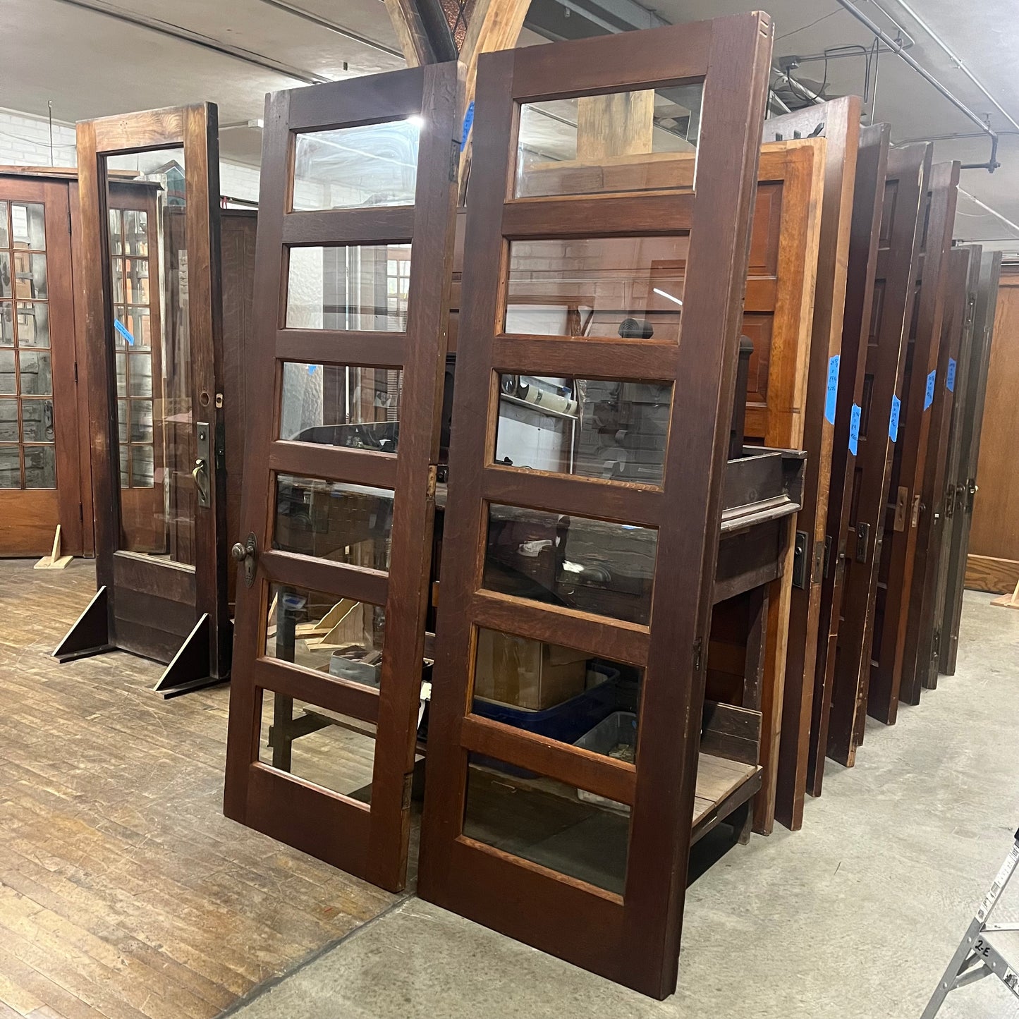 Antique Oak French Doors with Original Wavy Glass