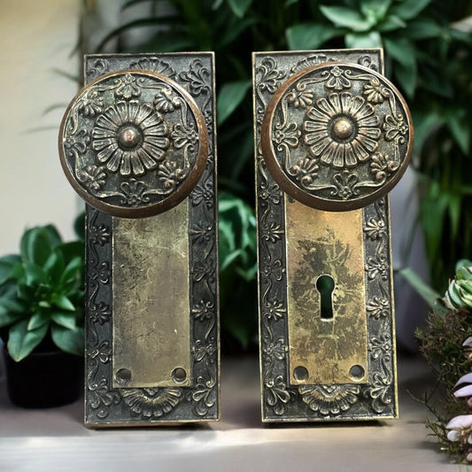 Antique (c. 1900) Corbin Parthenon Cast Bronze Doorknob Set